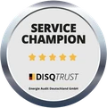 Siegel DISQ Trust Service Champion mit fünf Sternen, ausgestellt auf die Energie Audit Deutschland GmbH